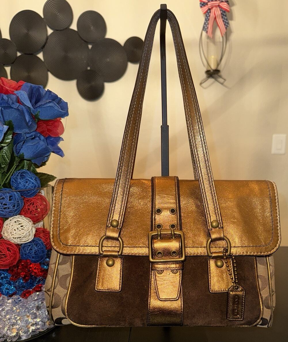 Coach Hampton 1498 Vintage Special Edition Fall 04 Bronze Suede Leather Satchel